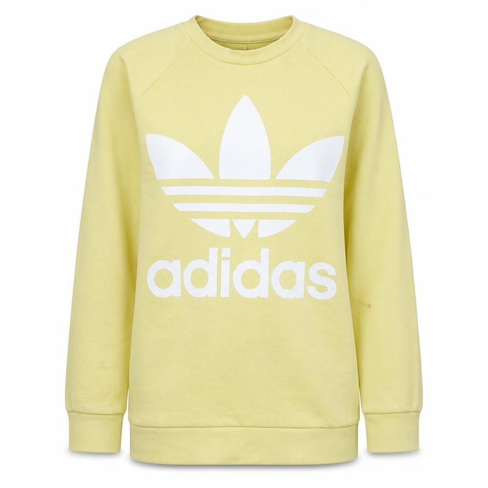 Front view of Adidas Women Yellow Crew Neck Long Sleeve Pullover Sweatshirt UK 8