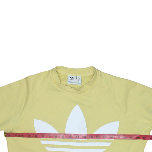 Adidas Women Yellow Crew Neck Long Sleeve Pullover Sweatshirt UK 8