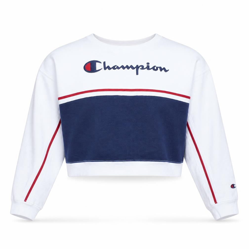 Champion Womens White Blue Small Crew Neck Pullover Sweatshirt