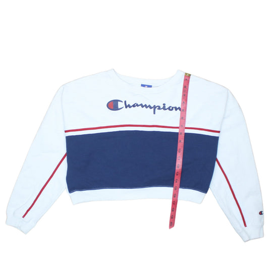 Champion Womens White Blue Small Crew Neck Pullover Sweatshirt