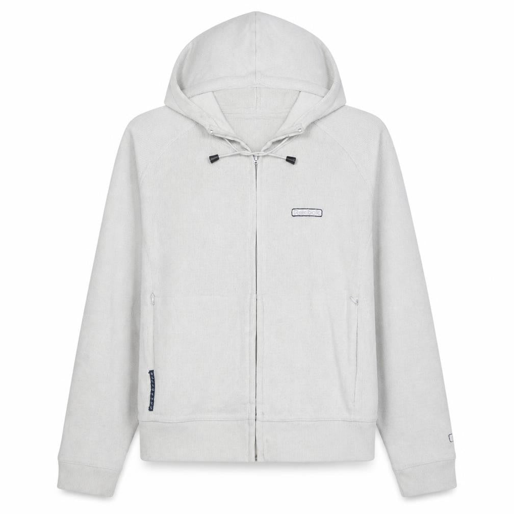Reebok Womens White Full Zip Hoodie Size L Cotton Blend Casual