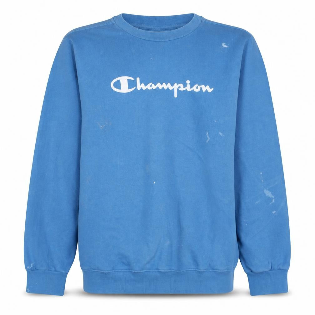 Front view of Champion boys’ blue xl 13-14 years pullover sweatshirt crew neck fleece