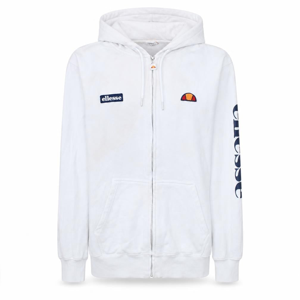 Front view of Ellesse women’s white full zip hoodie uk 8 cotton logo casual