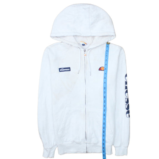 Ellesse Womens White Full Zip Hoodie UK 8 Cotton Logo Casual