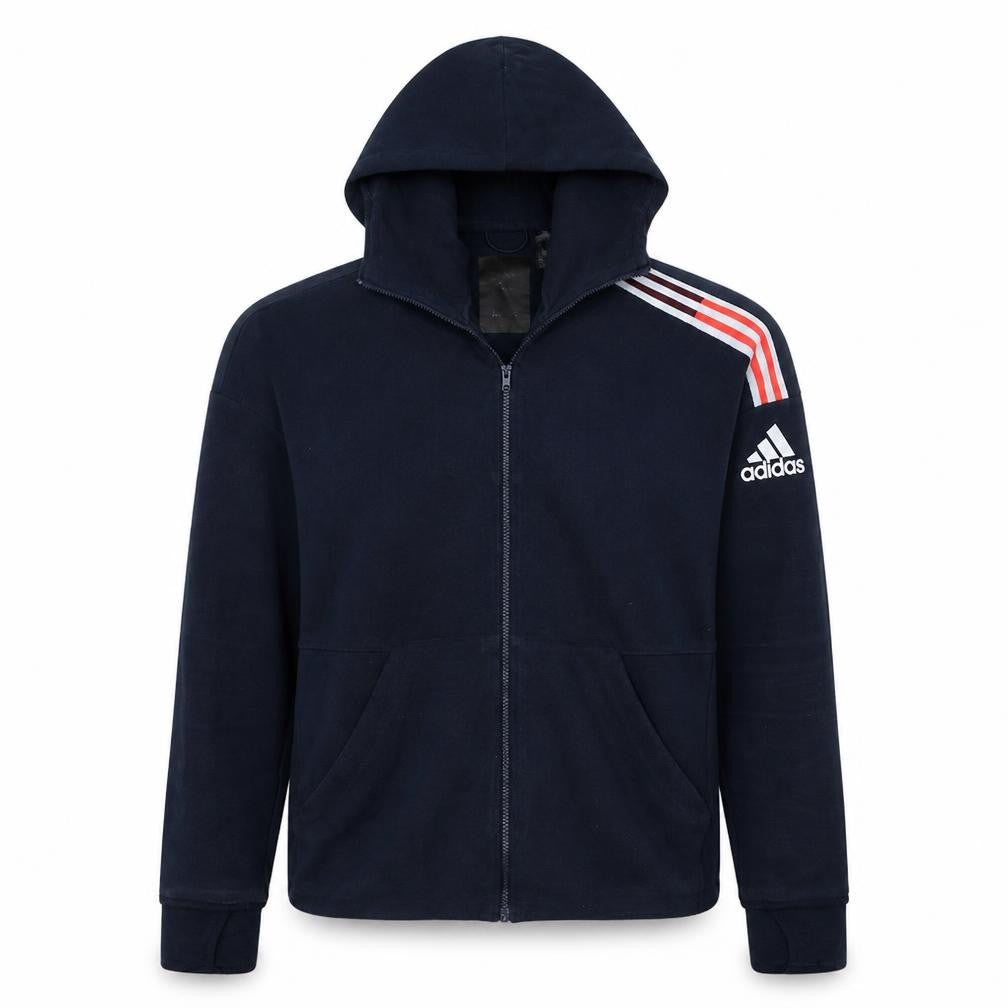Front view of Adidas Men's Blue Full Zip Hoodie Medium Regular Fit Sportswear