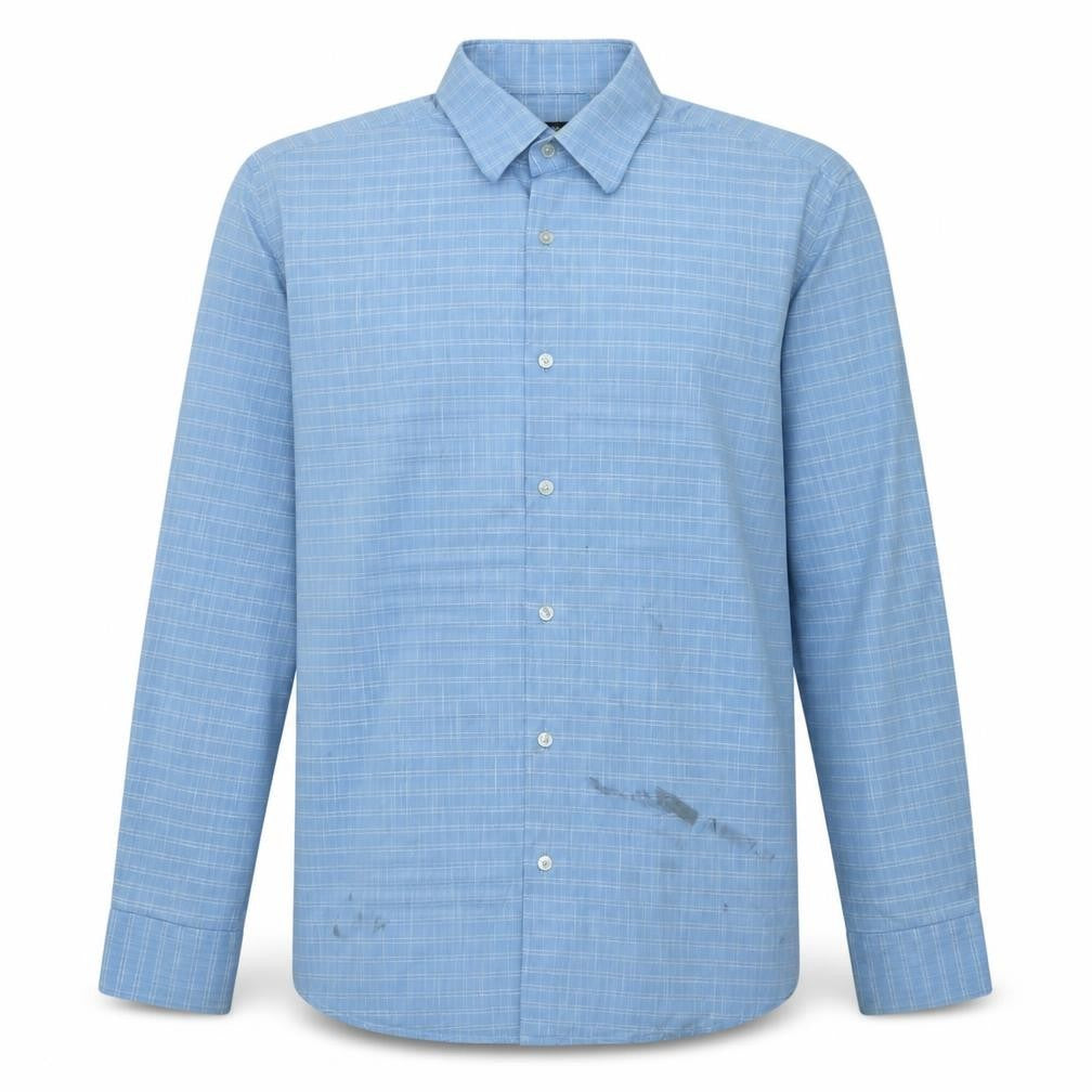 Hugo Boss Men's Blue Checked Long Sleeve Cotton Shirt Size 16 Regular Fit