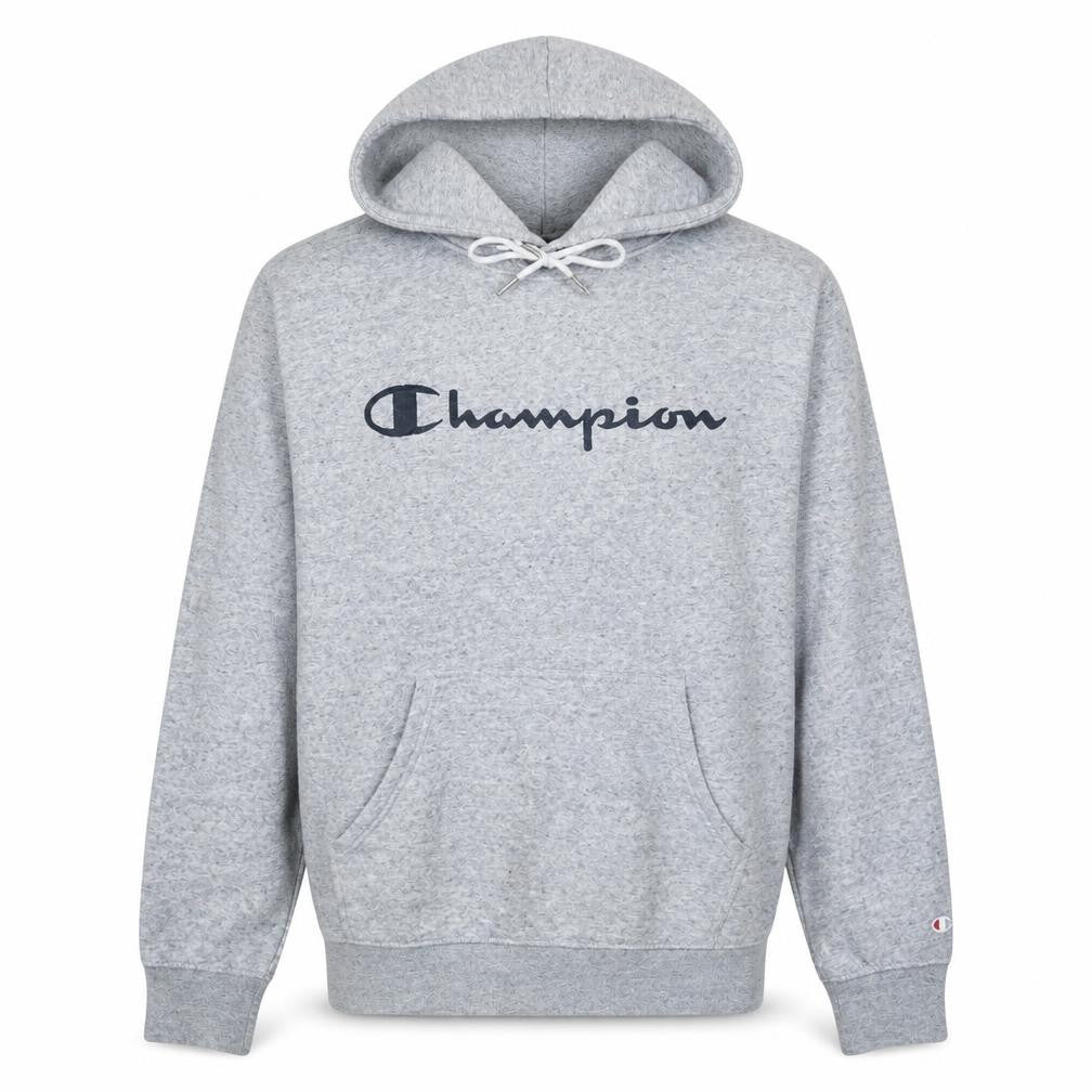 Champion Men's Grey Pullover Hoodie Size L Logo Fleece Sweatshirt