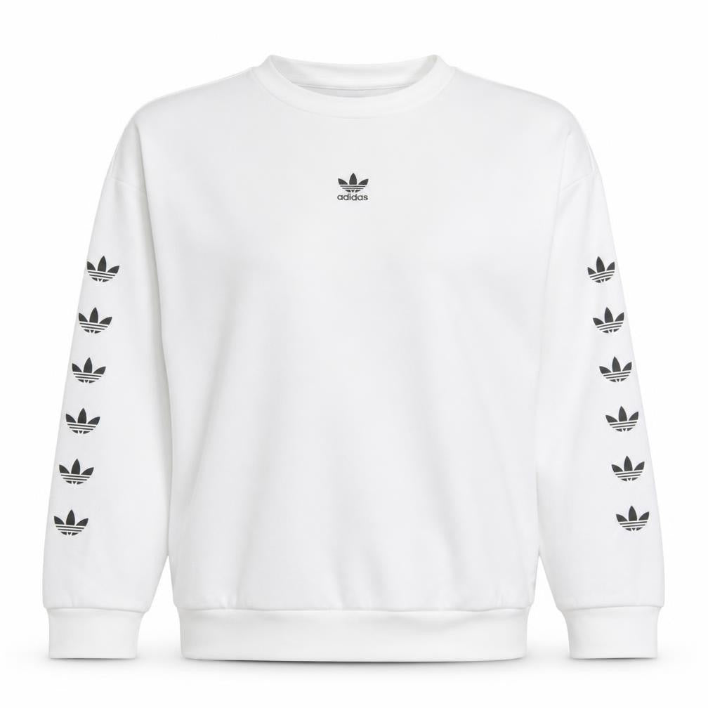 Front view of Adidas Women White Crew Neck Long Sleeve Pullover Sweatshirt, size 8
