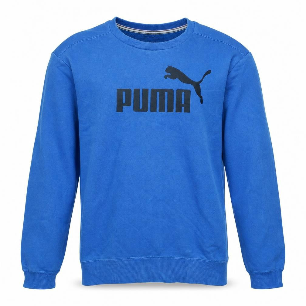 Front view of Puma Men's Blue Crew Neck Logo Sweatshirt, size S