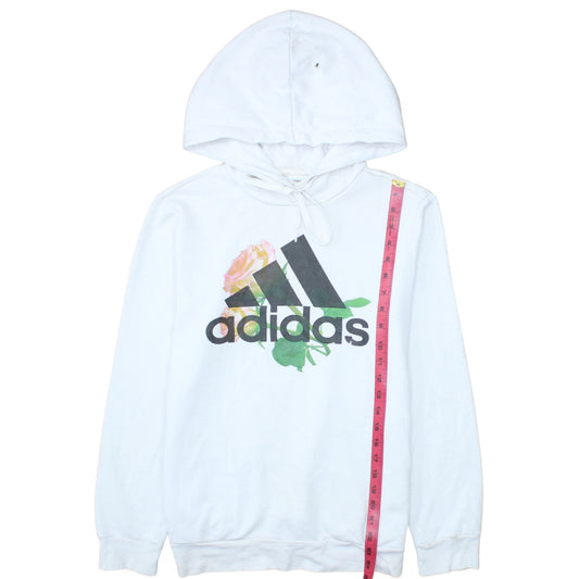 Adidas Womens White Hooded Pullover Sweatshirt Small Floral Logo