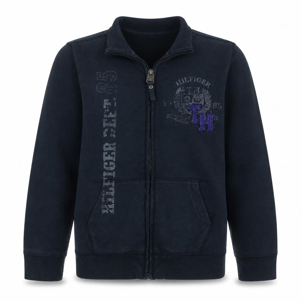Front view of Tommy Hilfiger boys’ black full zip track jacket, size 12, years