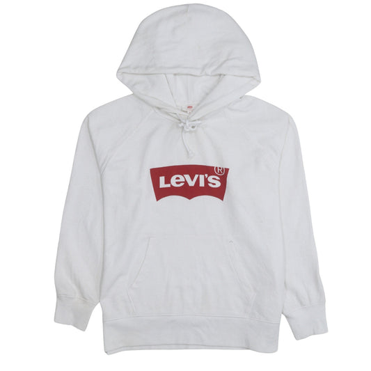 Levi's Men's White Pullover Hoodie Medium Logo Fleece Sweatshirt
