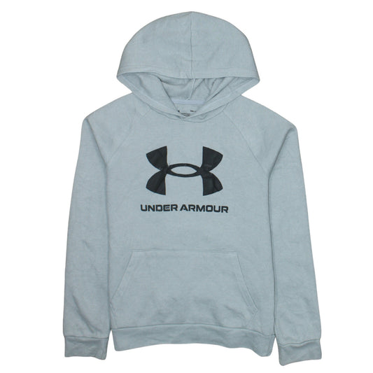 Under Armour Teens Grey Logo Pullover Hoodie Size L Fleece