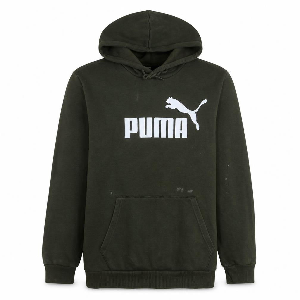 Front view of Puma Men's Green Medium Pullover Hoodie Logo Sportswear