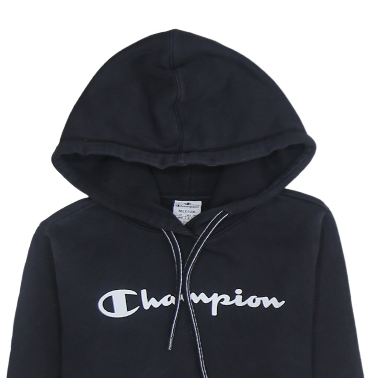 Champion Women Black Medium Pullover Hoodie with Logo Print