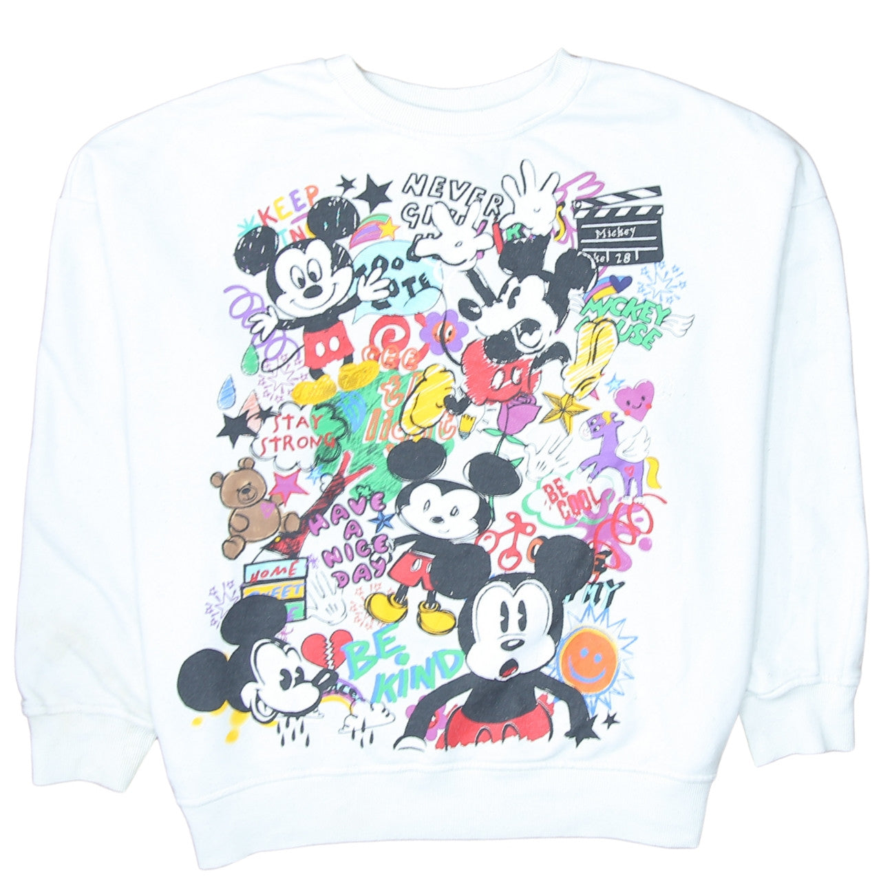 Disney Mickey Mouse White Graphic Print Sweatshirt L Unisex Adults