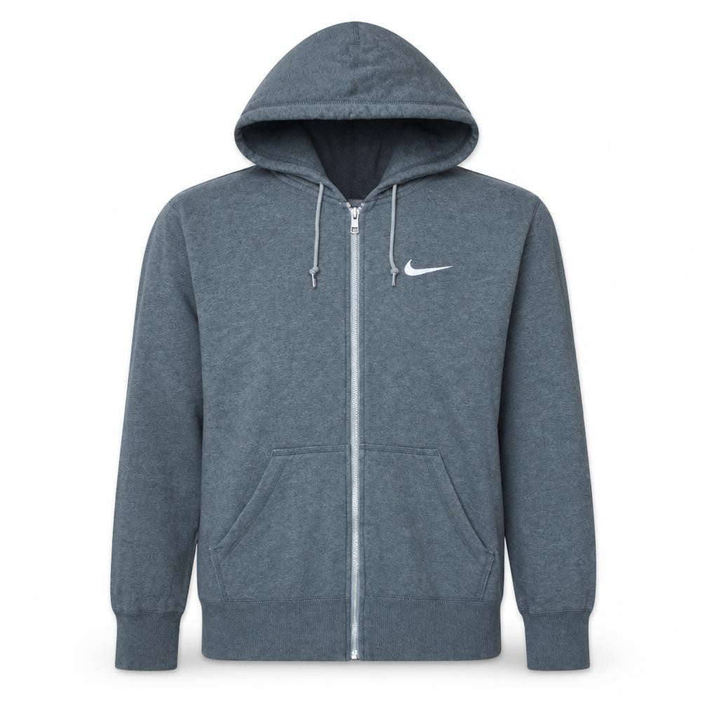 Nike Men's Grey Full Zip Hoodie M Logo Sportswear Cotton