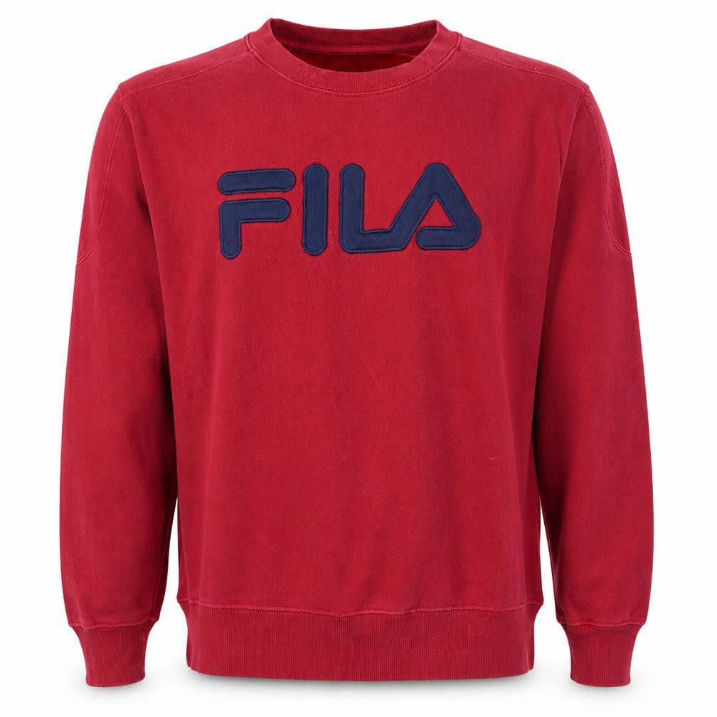 Front view of Fila Men's Red Crew Neck Logo Sweatshirt M Regular Fit