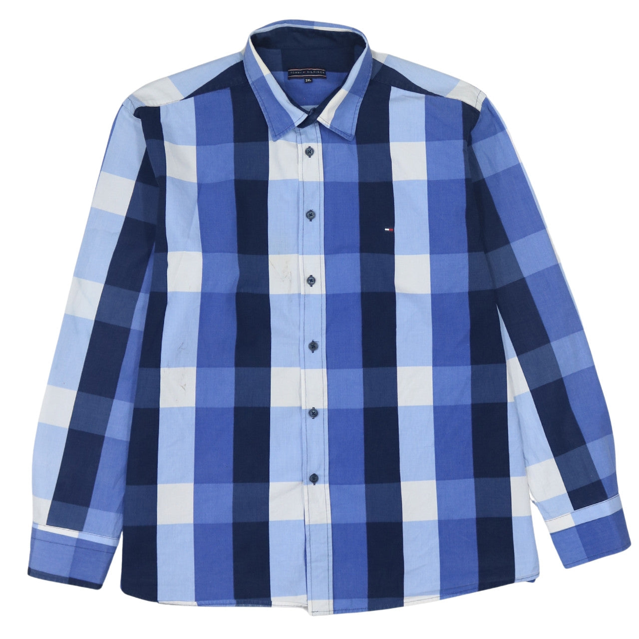 Tommy Hilfiger Men's Blue Check Long Sleeve 3XL Cotton Shirt