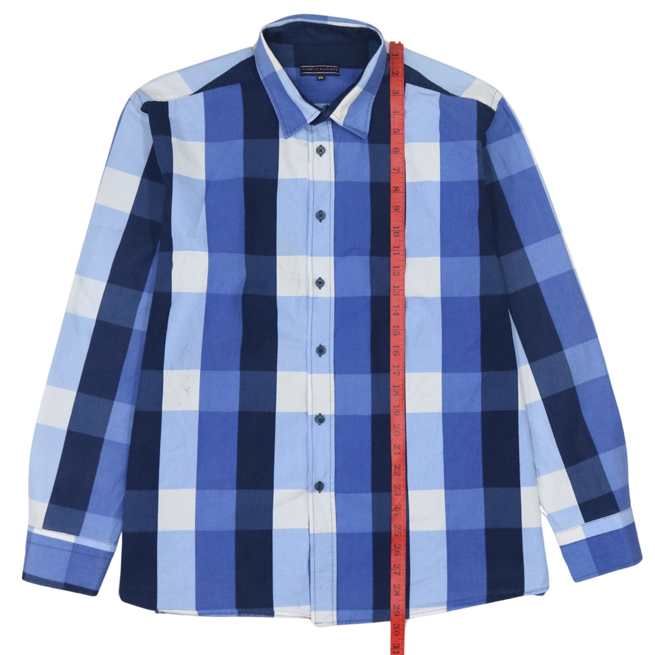 Tommy Hilfiger Men's Blue Check Long Sleeve 3XL Cotton Shirt