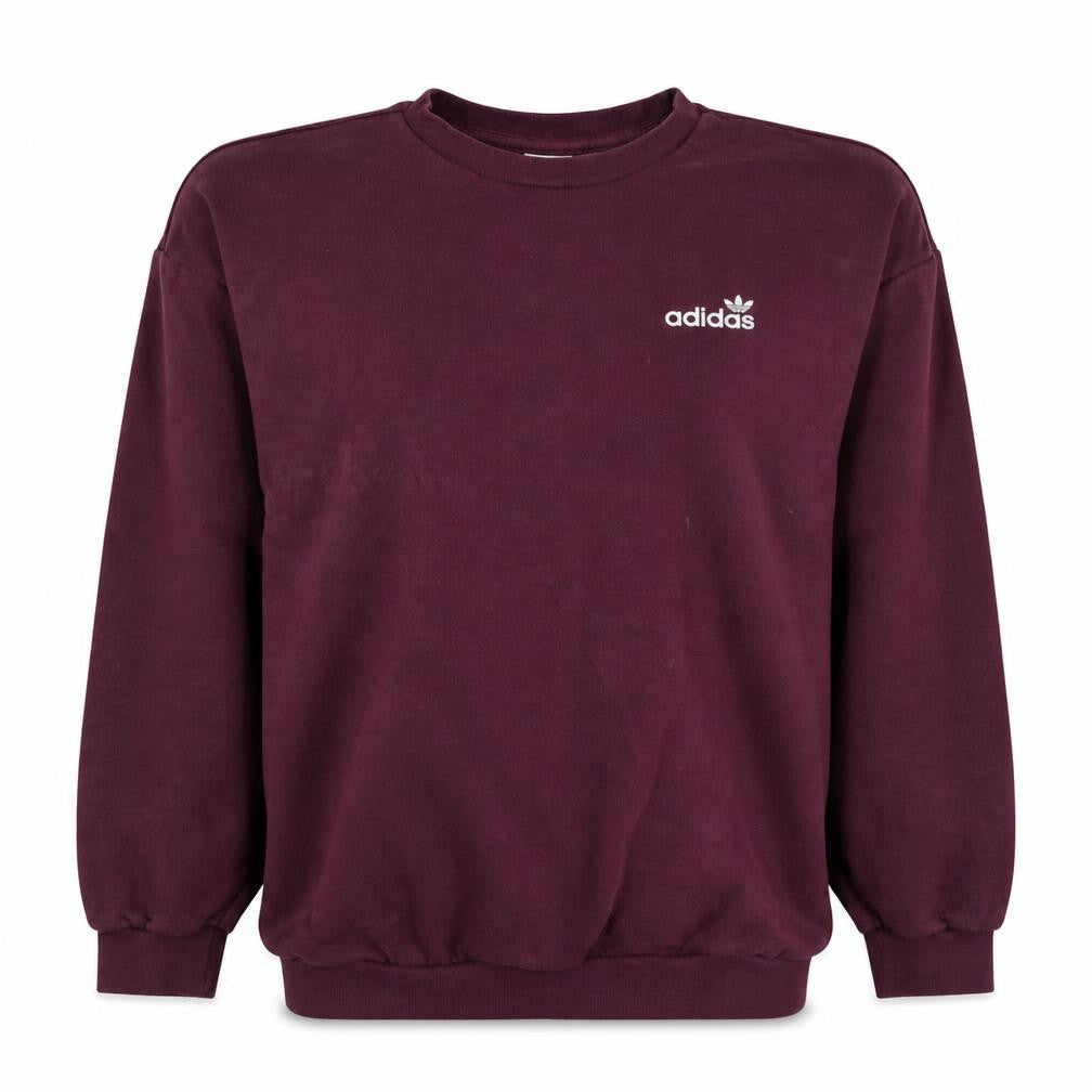 Front view of Adidas women’s burgundy crew neck pullover sweatshirt uk 10
