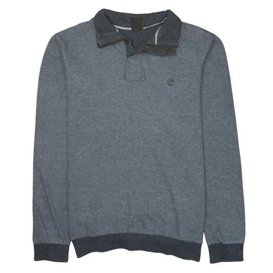 Timberland Men Grey Henley Sweatshirt L Regular Fit Cotton