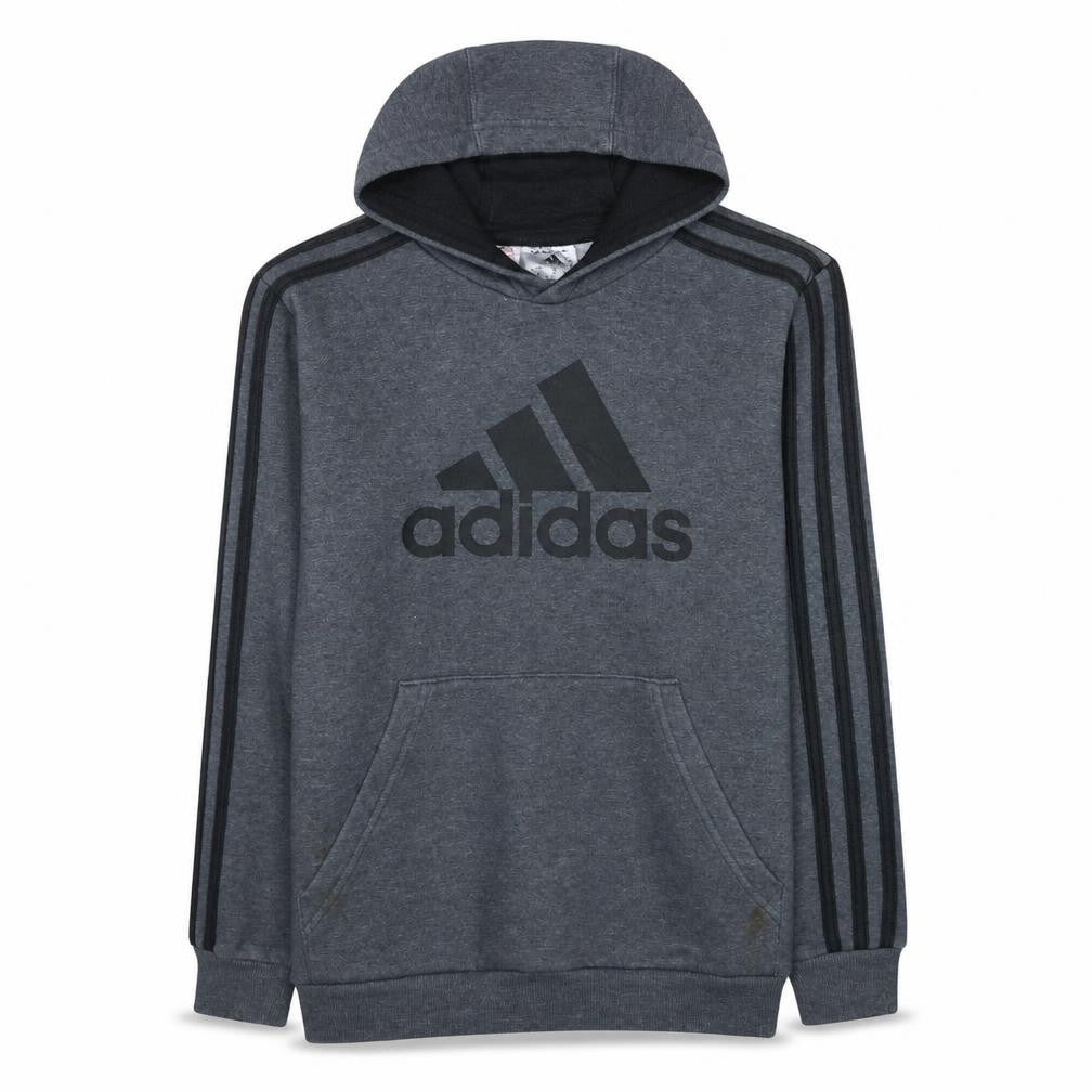 Adidas Boys Grey Hooded Pullover Hoodie 11-12 Years Logo Print
