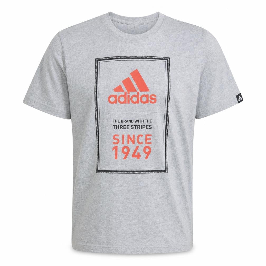 Adidas Men’s Grey Graphic Logo T-Shirt Size L Regular Fit Sports Tee