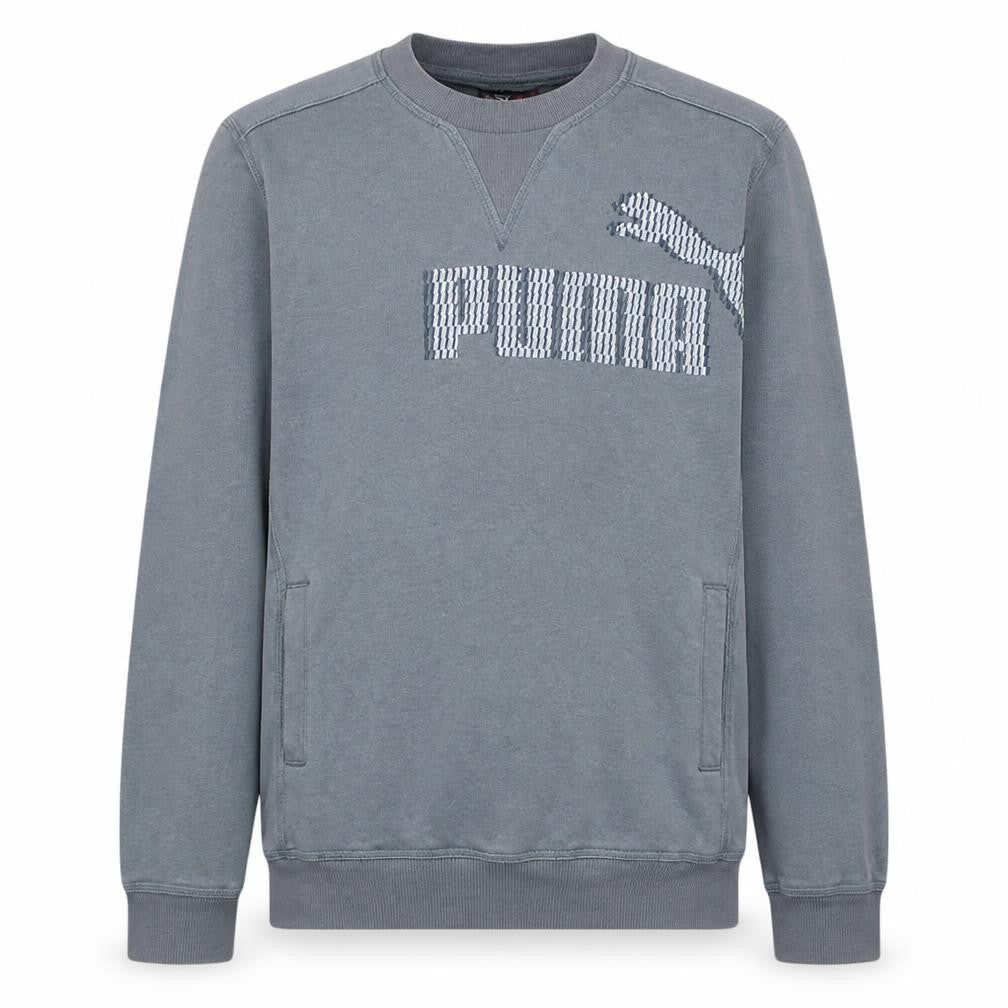 Front view of Puma Men’s Grey Crew Neck Logo Sweatshirt, size L, Regular Fit