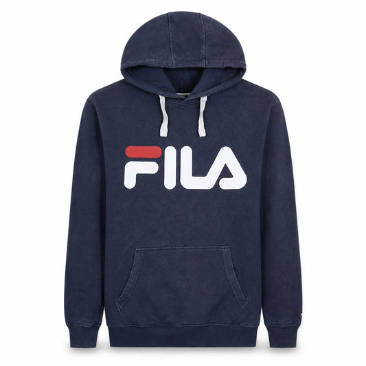FILA Men Blue Pullover Hoodie Small Logo Fleece Sweatshirt