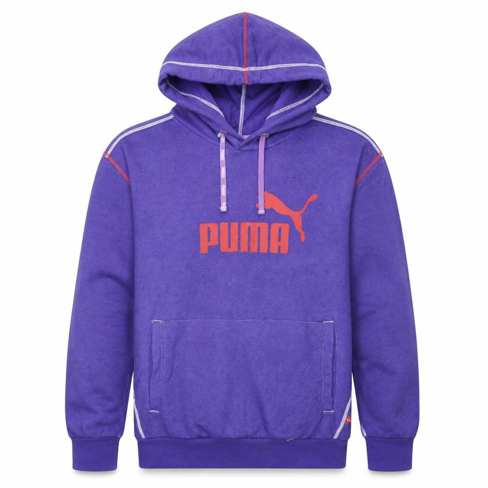 Front view of Puma Men's Purple Pullover Hoodie Small Graphic Logo Sportswear