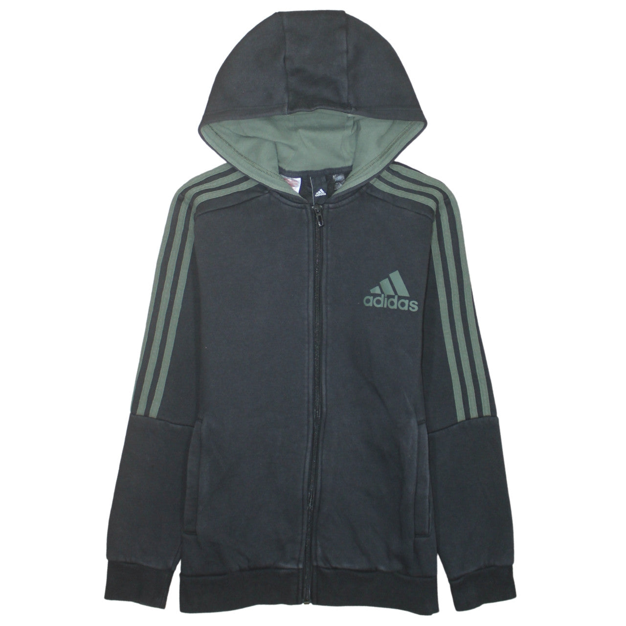 Adidas Boys Black Full Zip Hoodie 13-14 Years Hooded Sports Sweatshirt