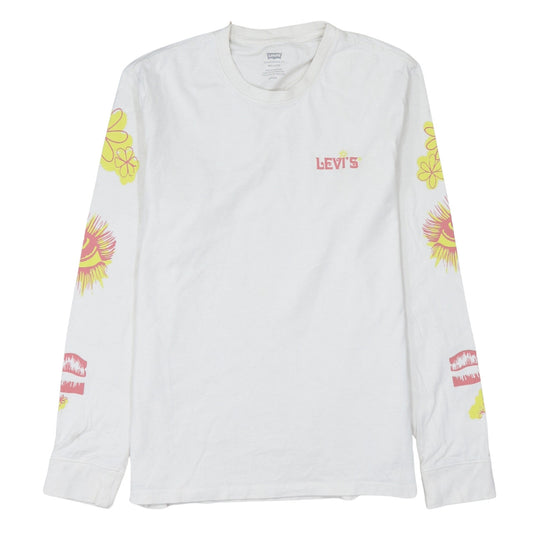 Levi's Men's White Relaxed Fit 60s Groovy Graphic Long Sleeve T-Shirt Size S