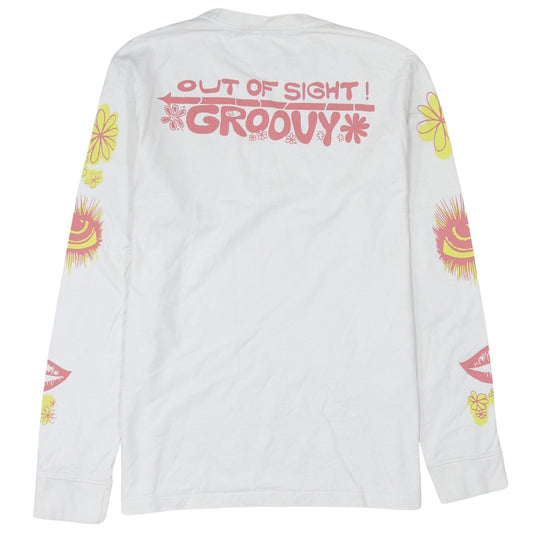 Levi's Men's White Relaxed Fit 60s Groovy Graphic Long Sleeve T-Shirt Size S