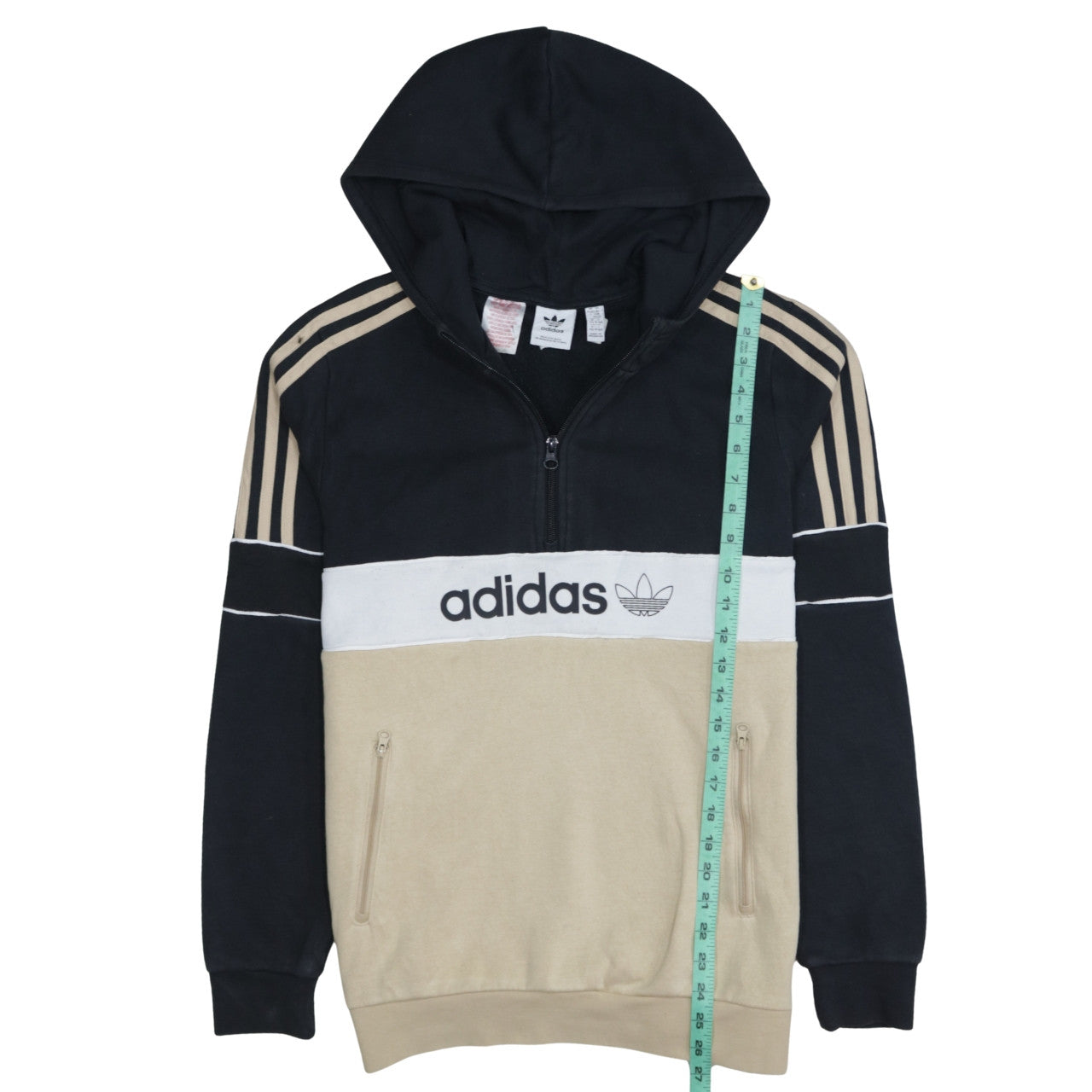Adidas Boys Black Beige 1/2 Zip Hoodie XL 15-16 Years Colourblock Hooded Sweatshirt
