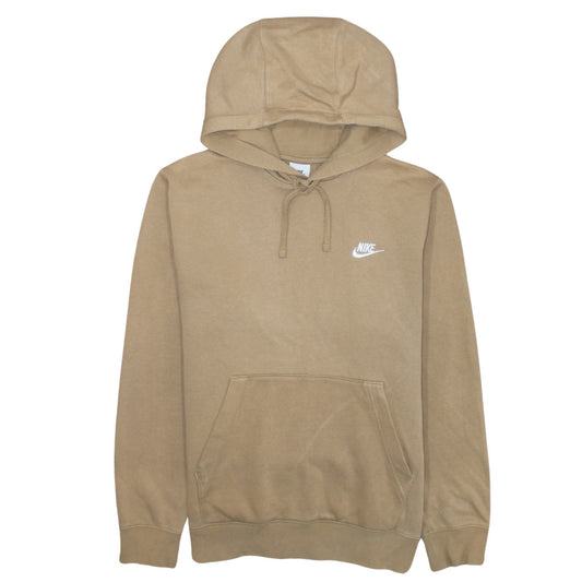 Nike Men's Beige Pullover Hoodie Small Logo Fleece Long Sleeve
