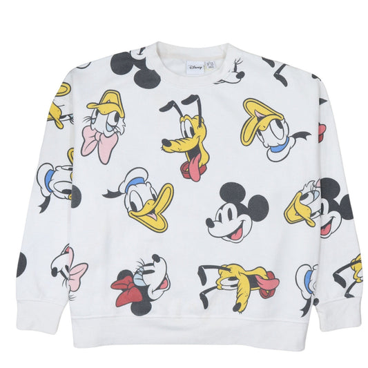 Disney Women White XL Sweatshirt Mickey Minnie Donald Pluto Pullover