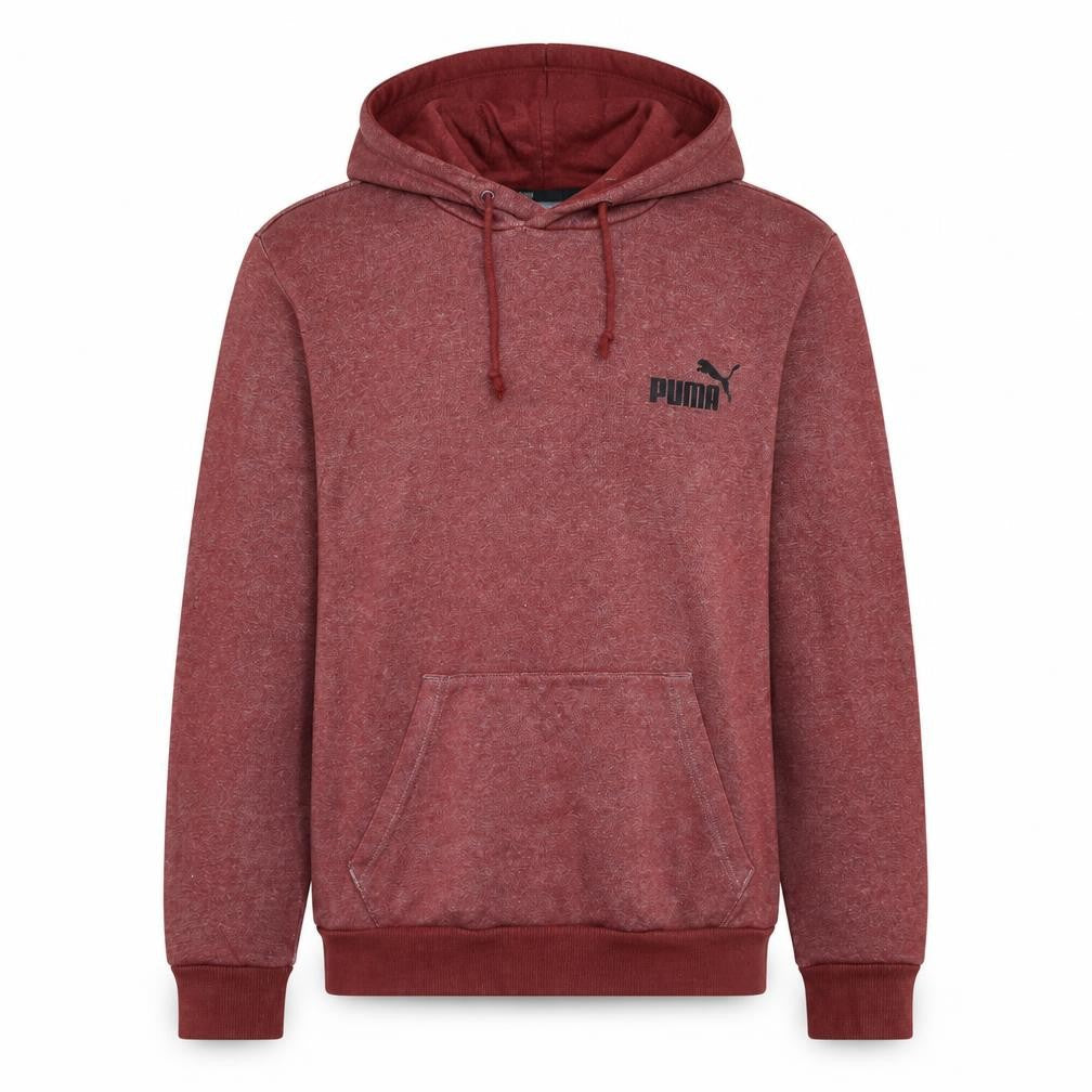 Front view of Puma Men’s Red Pullover Hoodie Small Logo Fleece Sweatshirt