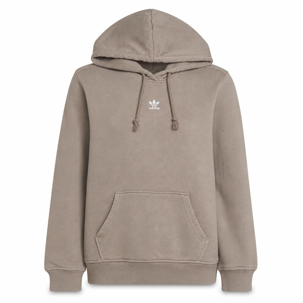 Front view of Adidas women’s beige pullover hoodie, size UK 8, cotton blend casual