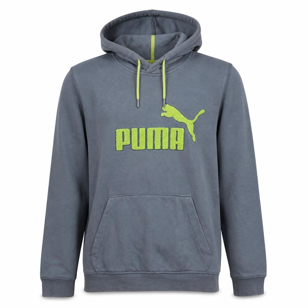 Front view of Puma Men's Grey Pullover Hoodie S Logo Sports Fleece Sweatshirt