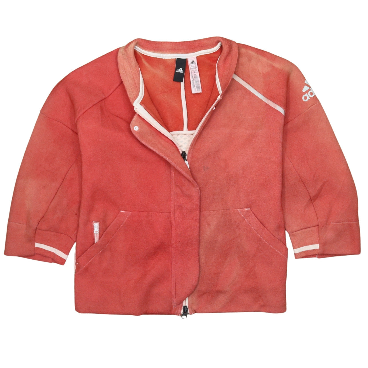 Adidas Womens Coral Red Full Zip Sweatshirt Size M 12-14 Lined Pockets