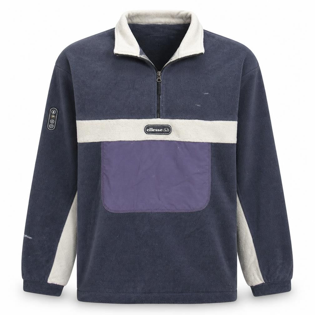 Front view of Ellesse men’s blue xl fleece 1/2 zip retro pullover sweatshirt