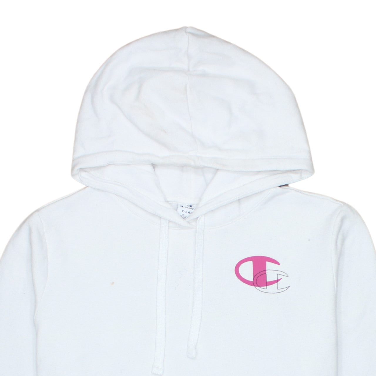 Champion Women White XL Pullover Hoodie Pink Logo Cotton Blend