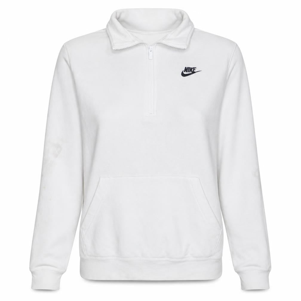 Nike Women White 1/4 Zip Pullover Sweatshirt Size L Cotton Blend