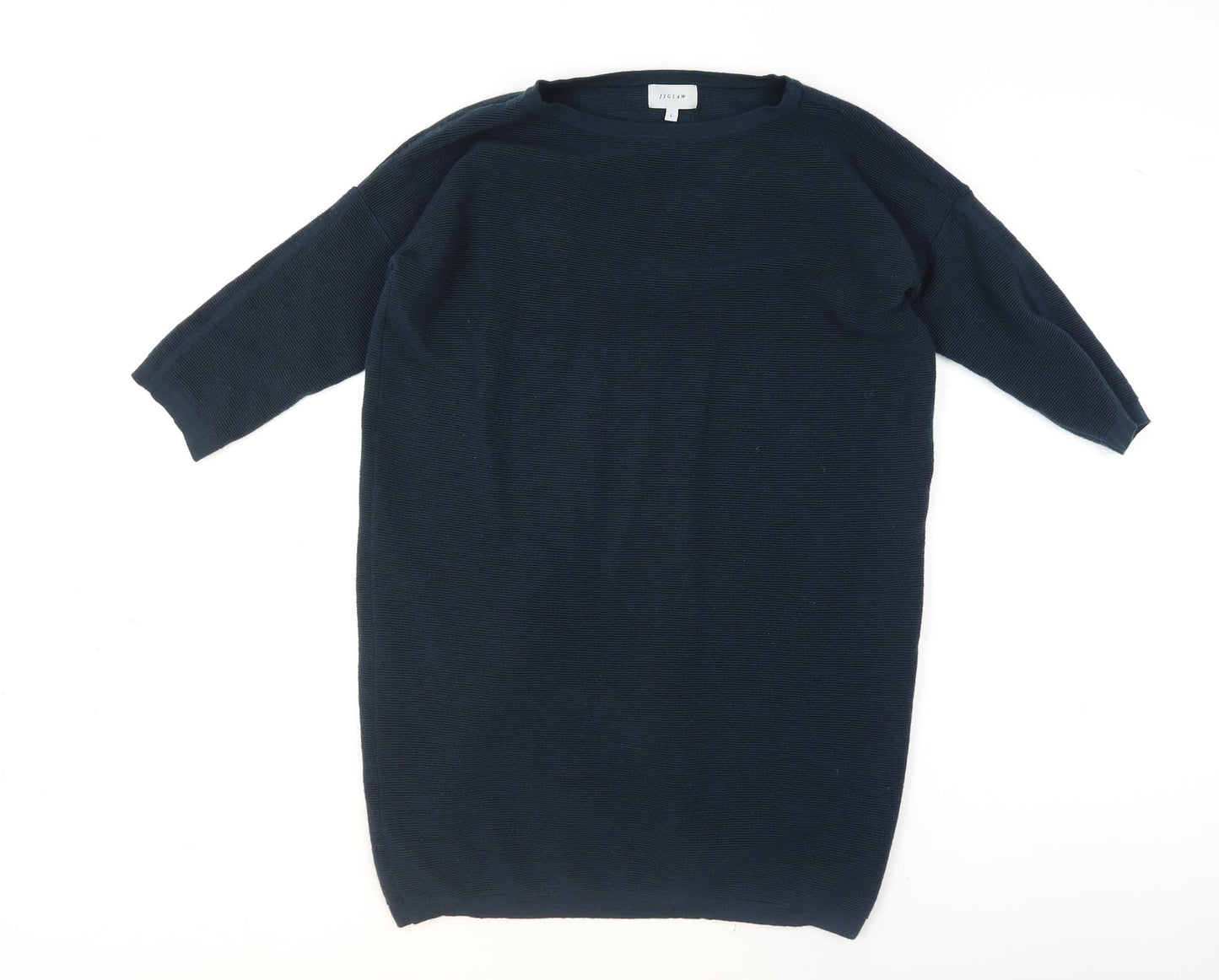 Jigsaw Women Blue Wool Tunic Jumper L 3/4 Sleeve Crew Neck