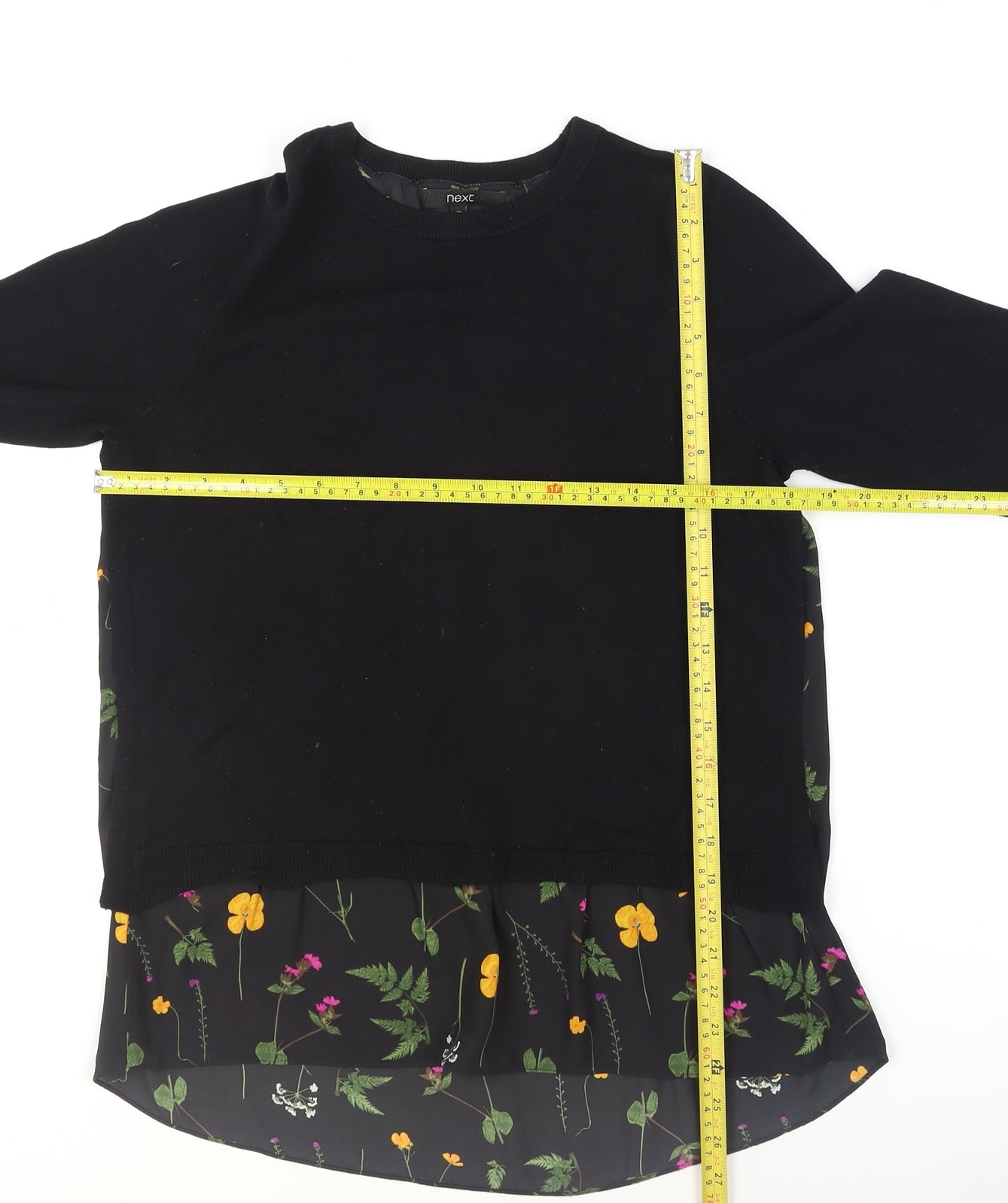 Next Women's Black Floral Hem Pullover Jumper Size 10