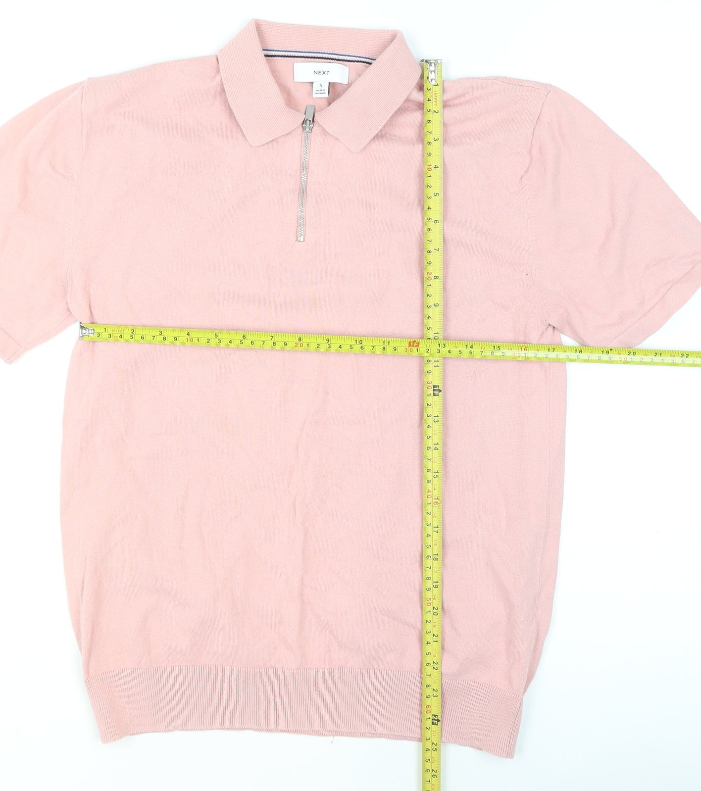 Next Men's Pink 1/4 Zip Cotton Polo Shirt Size S Regular Fit