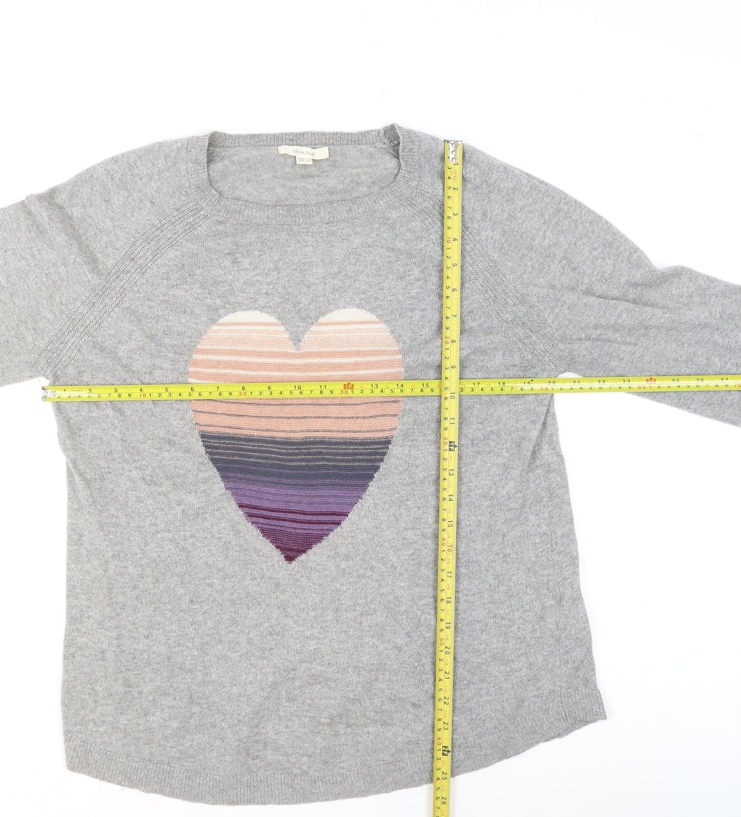 White Stuff Women's Grey Heart Pullover Jumper Size 14