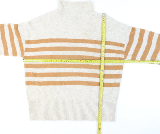 Lands' End Women’s Beige Striped Roll Neck Pullover Jumper Size M
