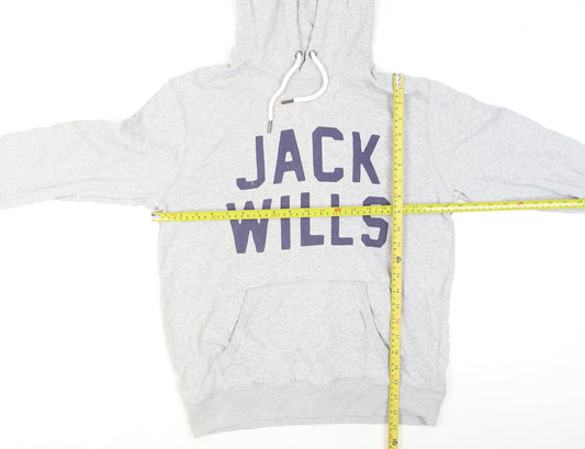 Jack Wills Mens Grey XS Pullover Hoodie with Logo Print